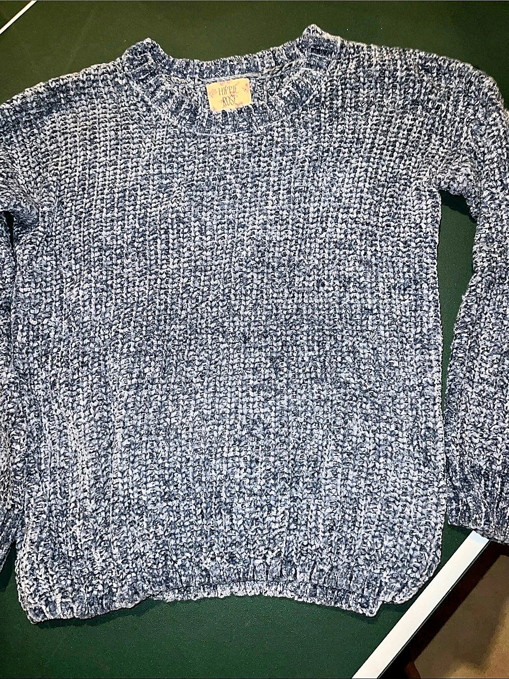 Hippie Rose Marled Knit Crewneck Sweater in Blue Like New